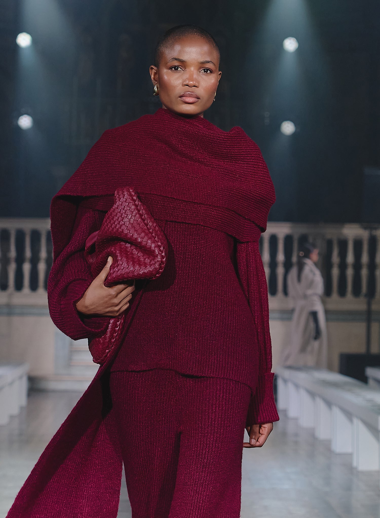 Burgundy Slouchy Knitted Jumper With Scarf